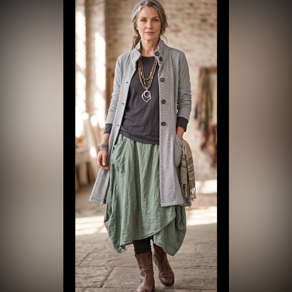 Cut Loose Button Down Cardigan Duster Gray Long Sleeve Lagenlook Sweater. M.